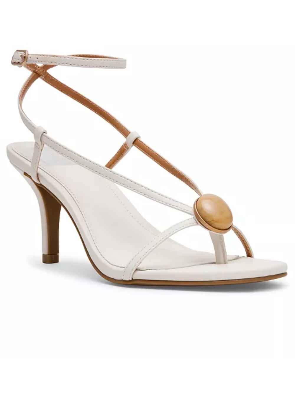 Dolce Vita Elegant White and Tan Strappy Mid-Heel Sandal size 8.5